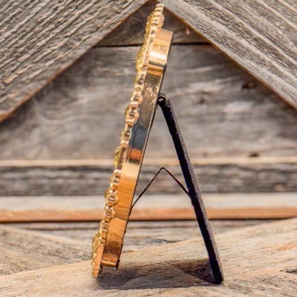 Vintage Concepts Round Gold-Toned Picture Frame w/ Rhinestones-Holds 4"x4" Photo - Picture 5 of 8